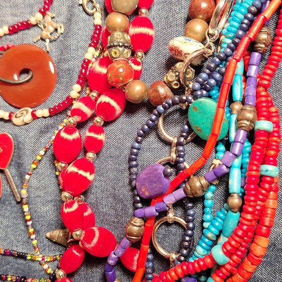 25 Bundle Lot Southwestern Boho Style Jewelry RED Themed Cowboy Hippie Wearable - Picture 7 of 10